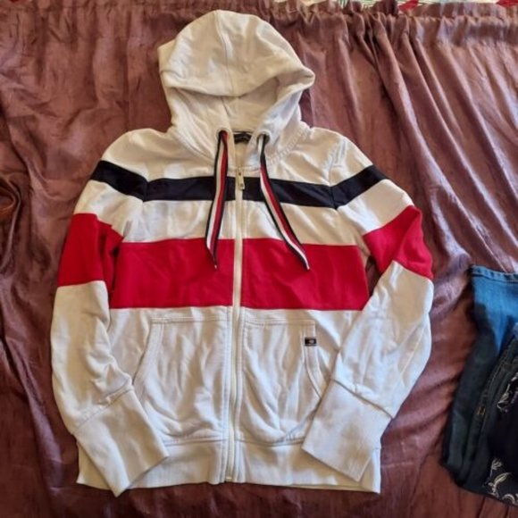 Preppy Tommy Hilfiger Sport White Logo Zip Up Hoodie - Picture 1 of 4